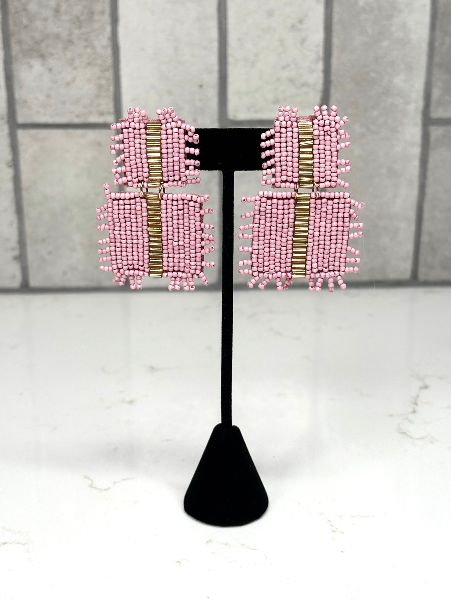 Elaine Beaded Square Drop Earrings