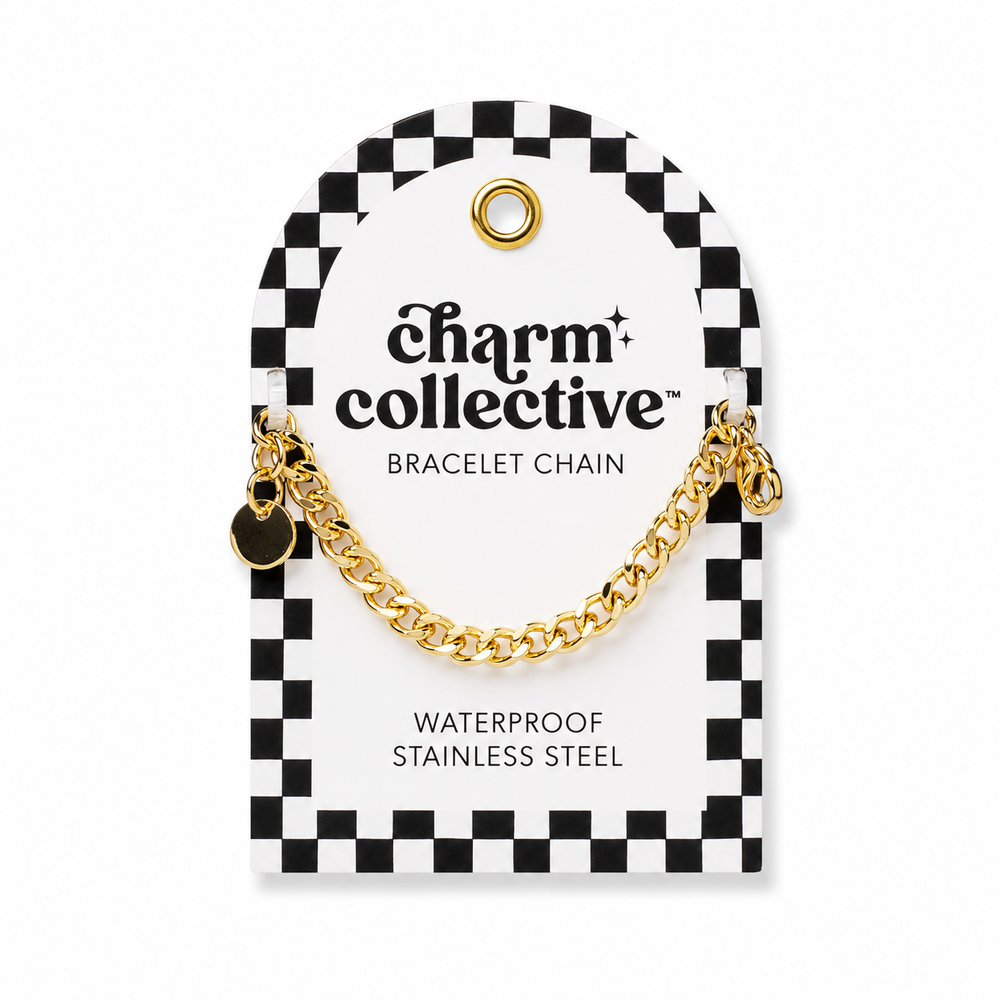 Charm Collective by Soul Stacks gold curb bracelet chain, waterproof stainless steel design for personalized custom charm bracelets.