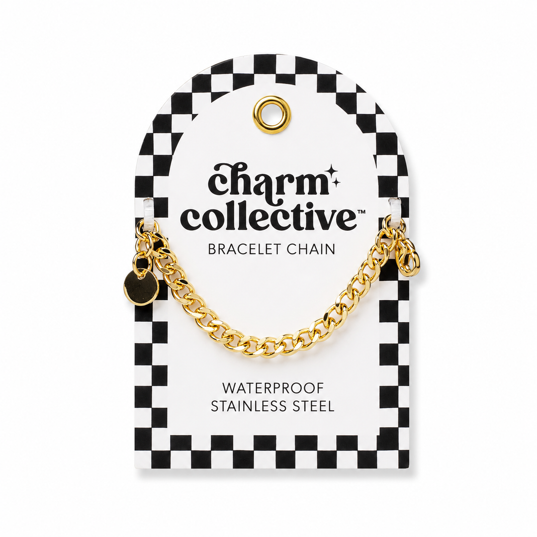 Charm Collective by Soul Stacks gold curb bracelet chain, waterproof stainless steel design for personalized custom charm bracelets.