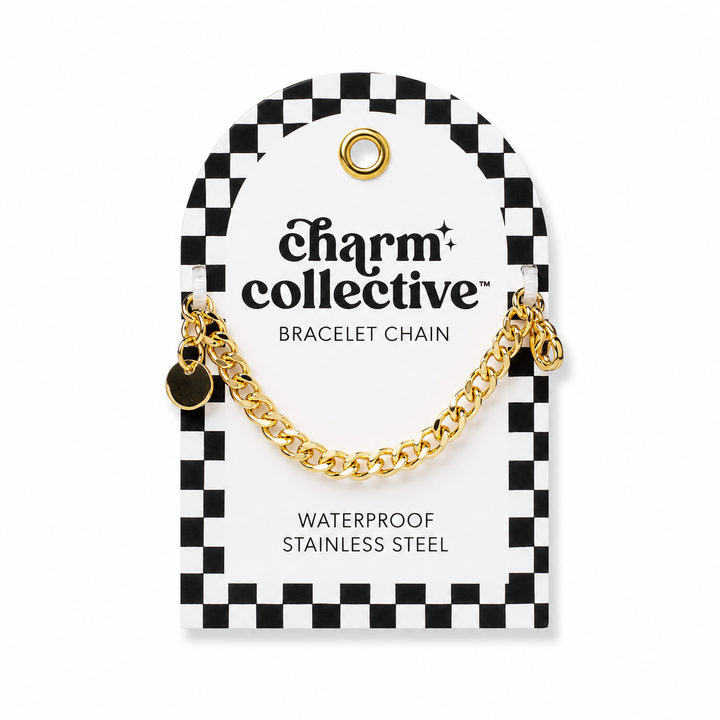 Charm Collective by Soul Stacks gold curb bracelet chain, waterproof stainless steel design for personalized custom charm bracelets.