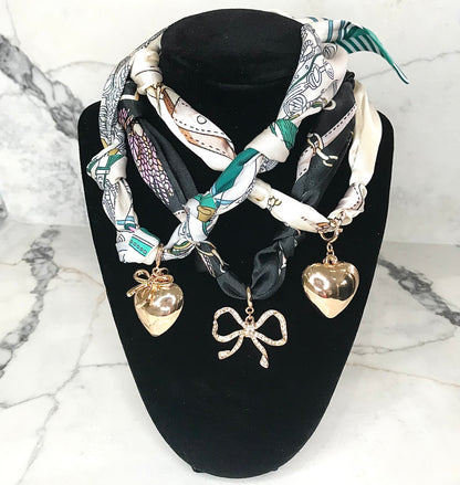 Beige and Turquoise Scarf Necklace
