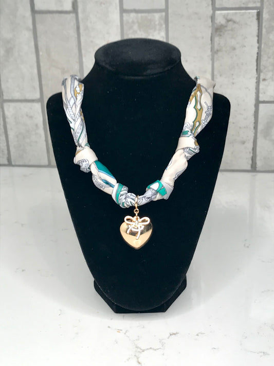Beige and Turquoise Scarf Necklace