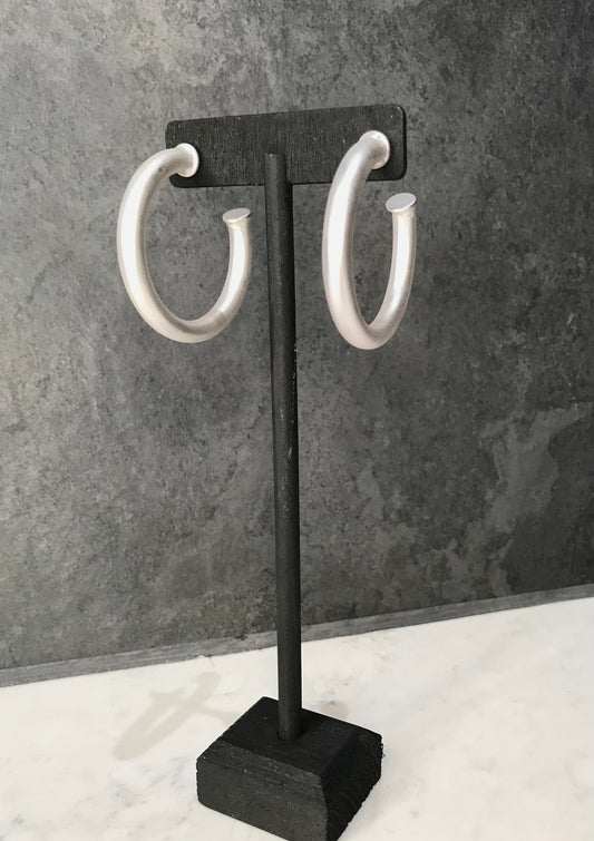Satin Silver Hoop Earring