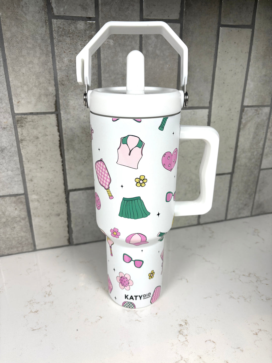 Pickleball Items Girly Tumbler with Lid Handle