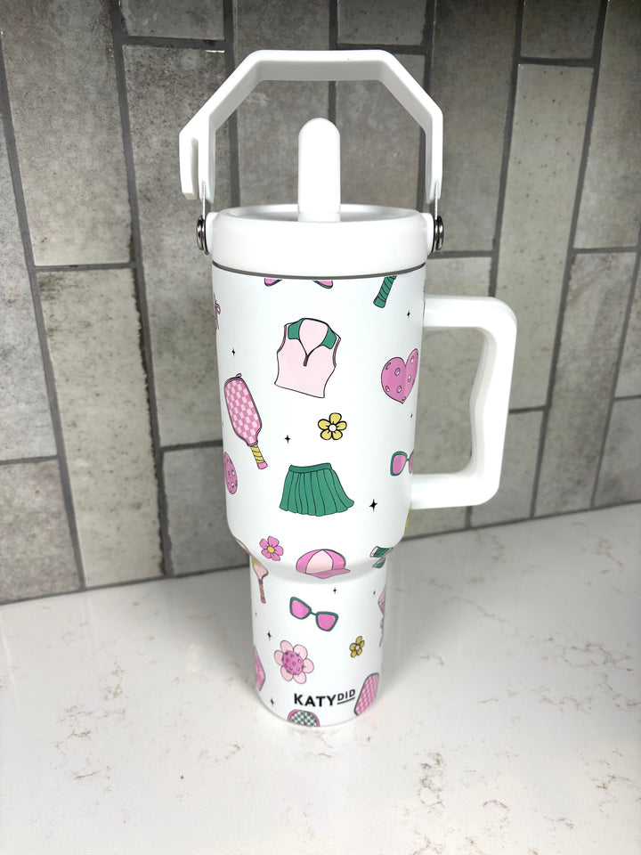 Pickleball Items Girly Tumbler with Lid Handle