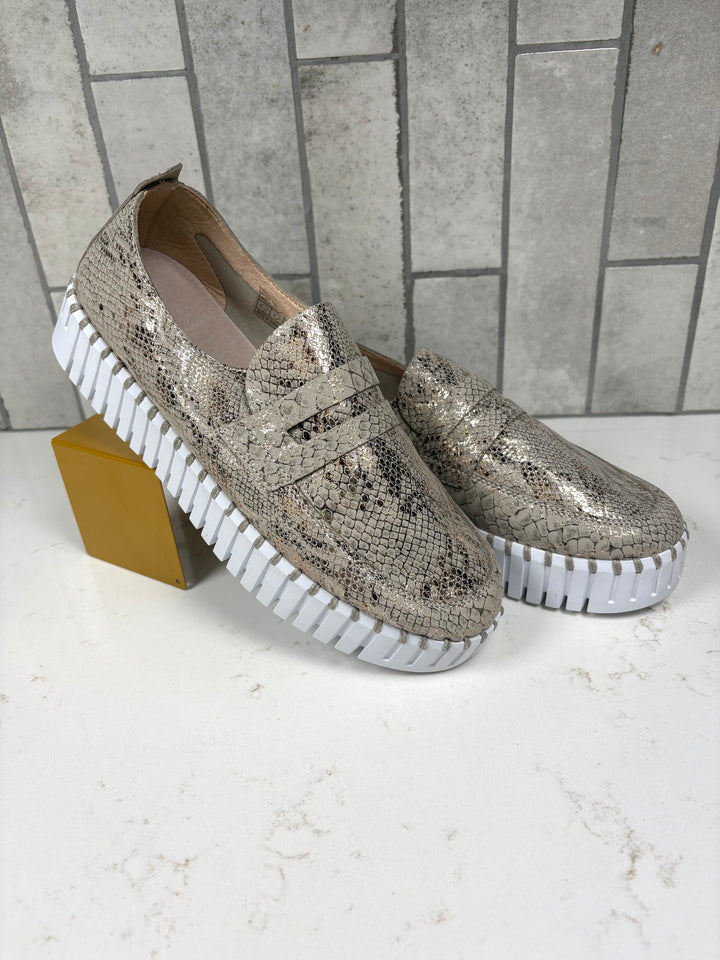Ilse Jacobsen Metallic Snakeskin Slip-On Platform Sneaker