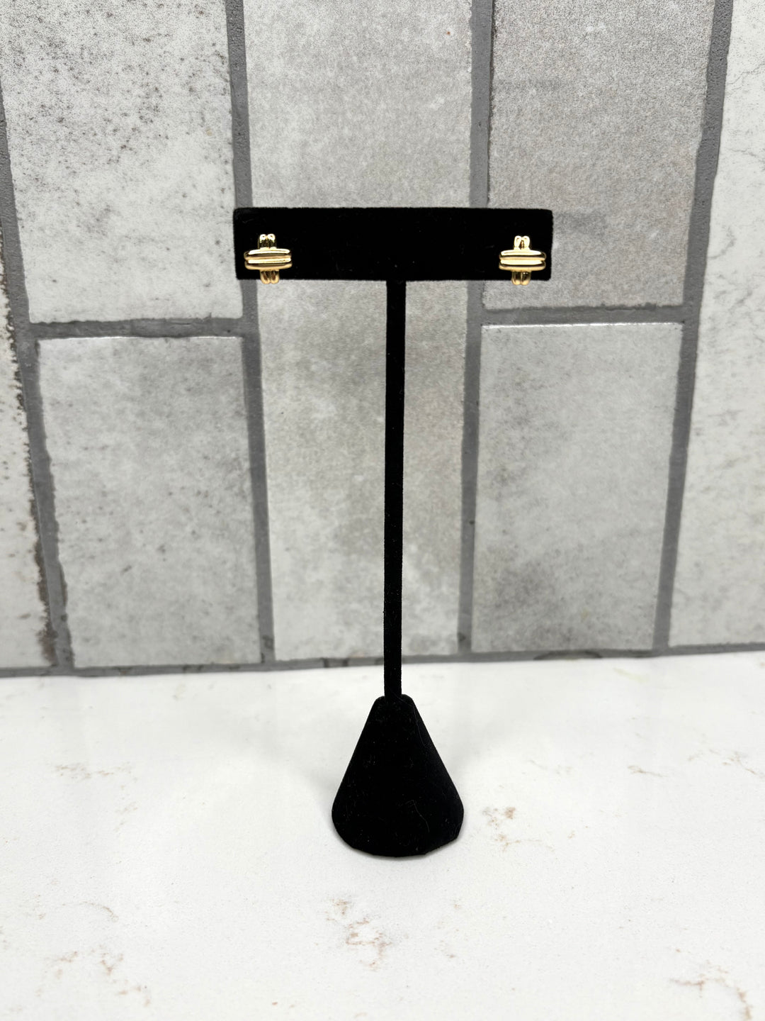 Golden Crossline Stud Earrings