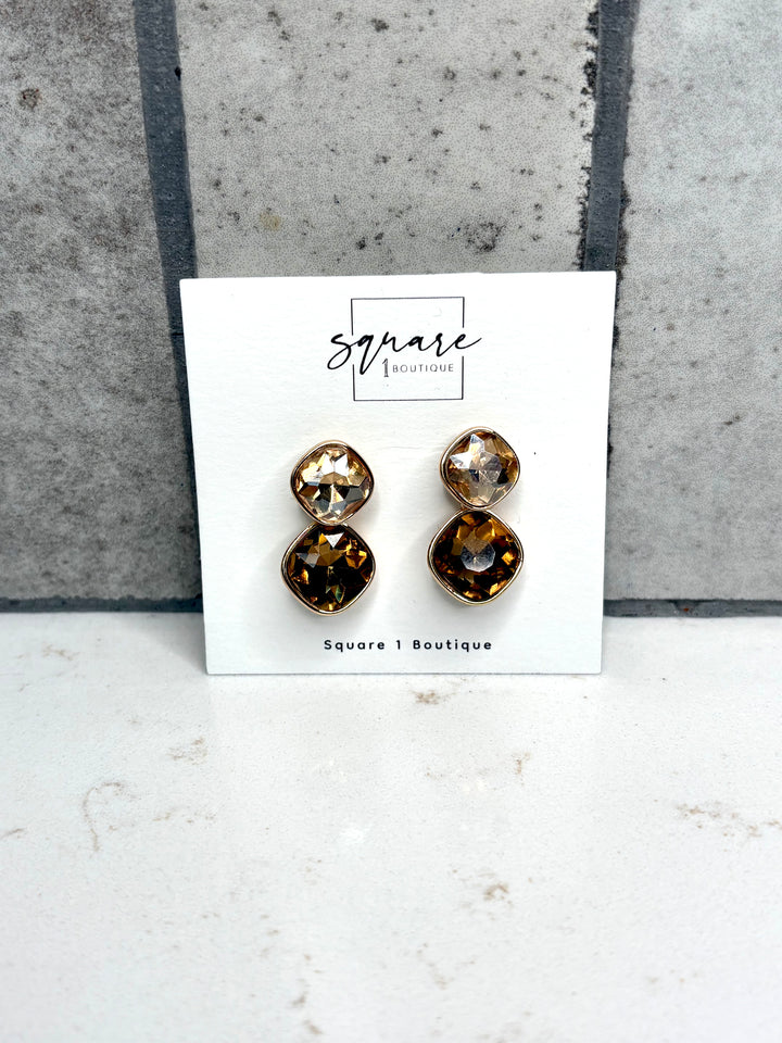 Golden Glow Cushion Drop Earrings