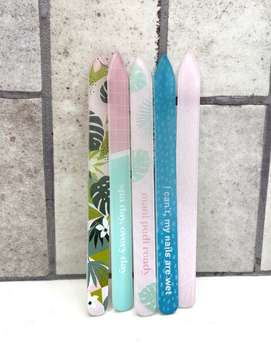assorted glass nail files with pastel and tropical designs reusable manicure nail care tools