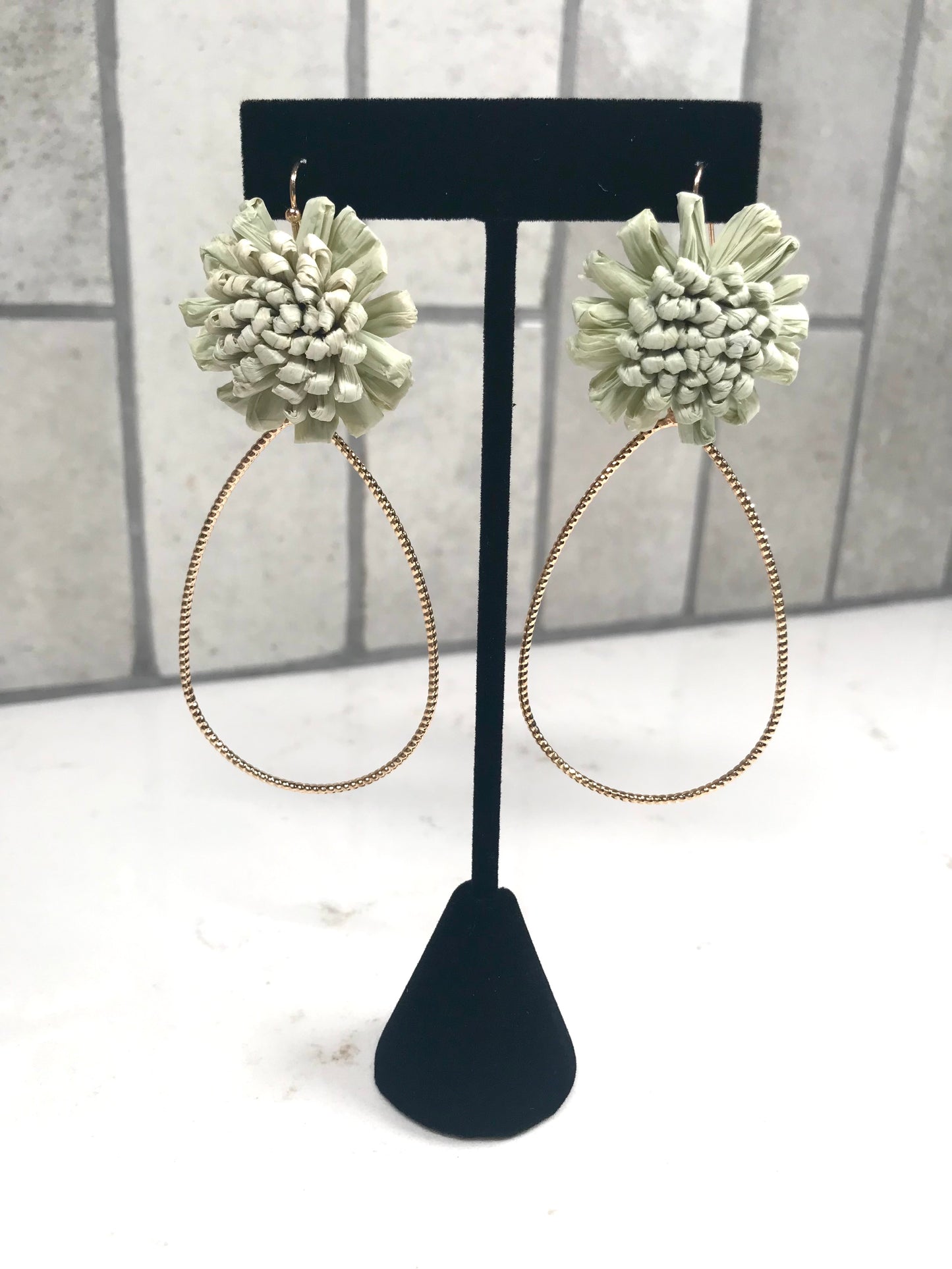 Raffia Flower Teardrop Earring