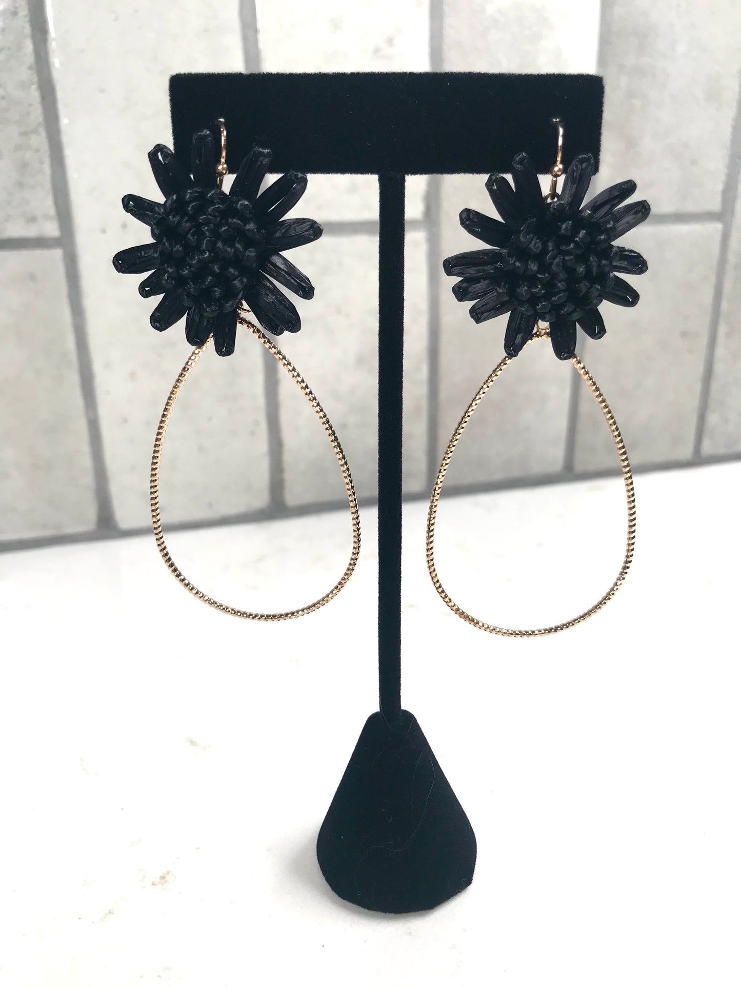 Raffia Flower Teardrop Earring