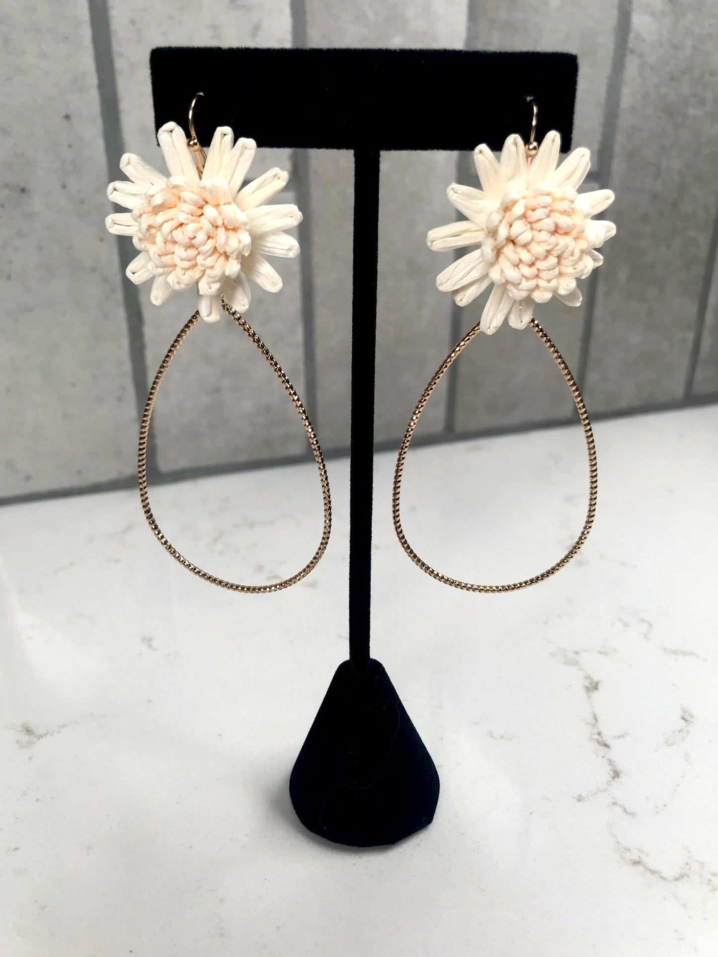 Raffia Flower Teardrop Earring