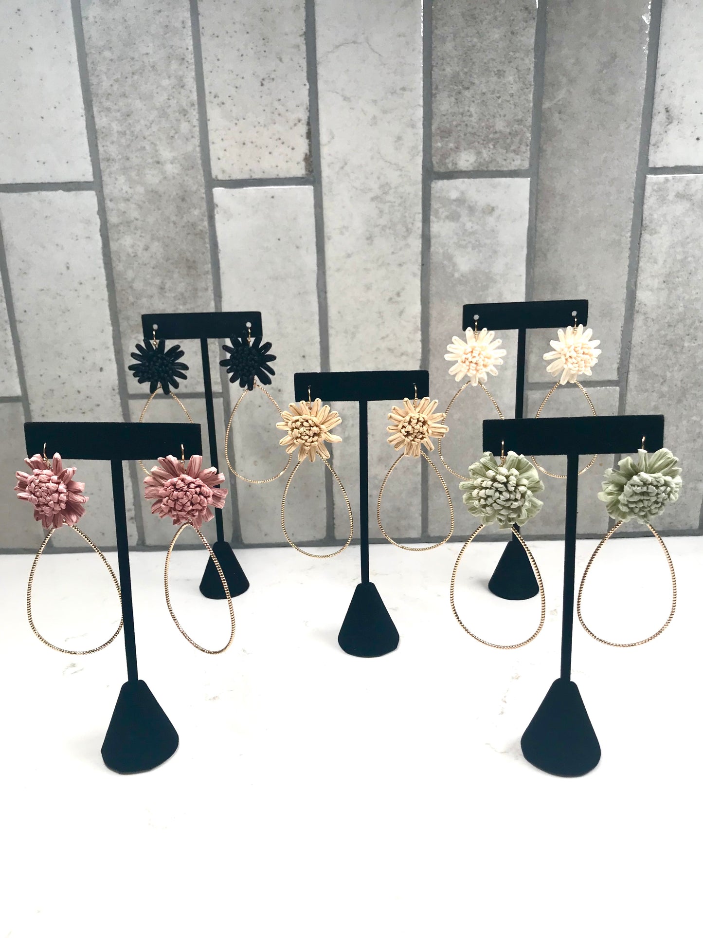 Raffia Flower Teardrop Earring