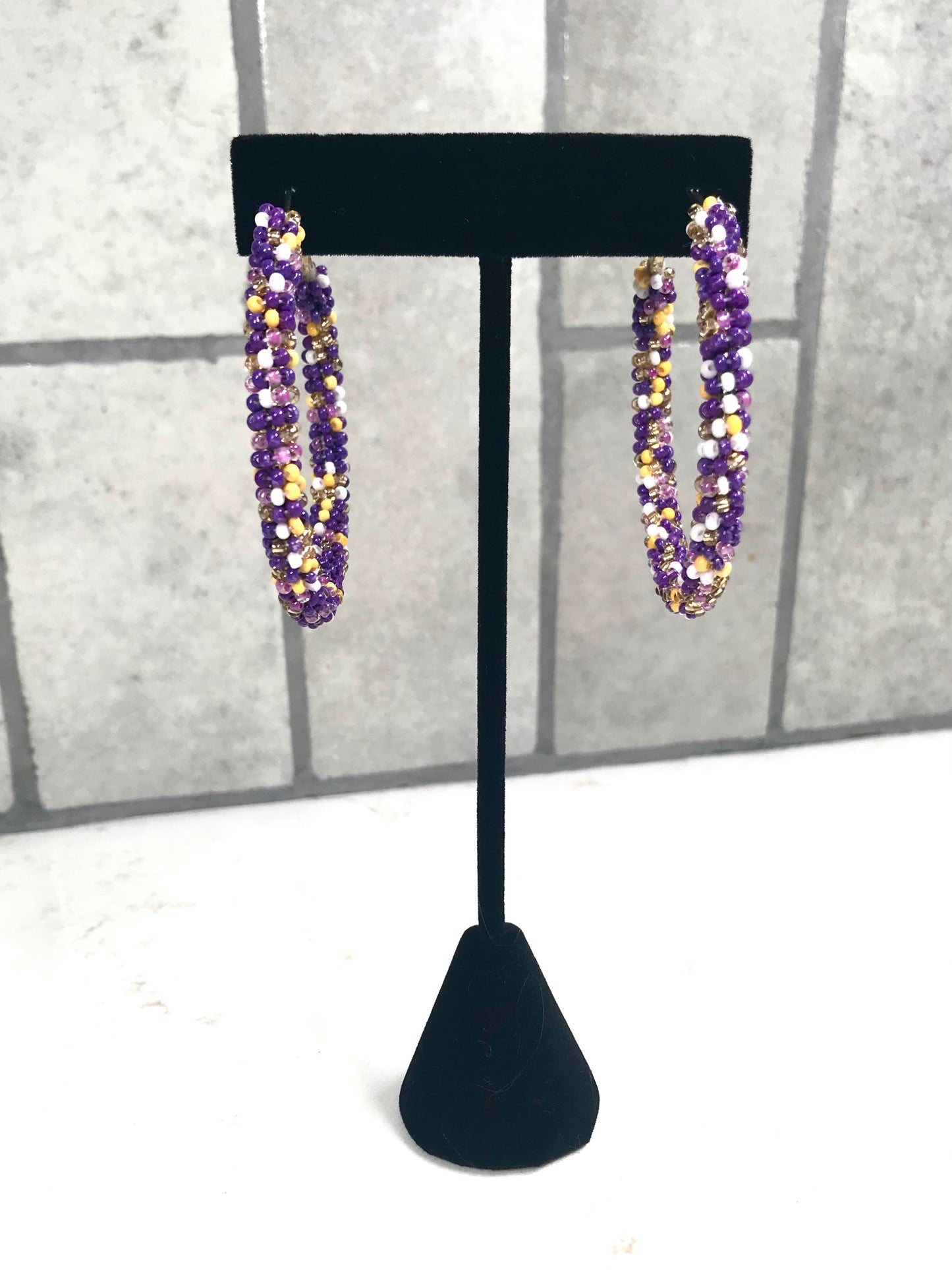 Paradise Beaded Hoop Earrings in Purple/Yellow