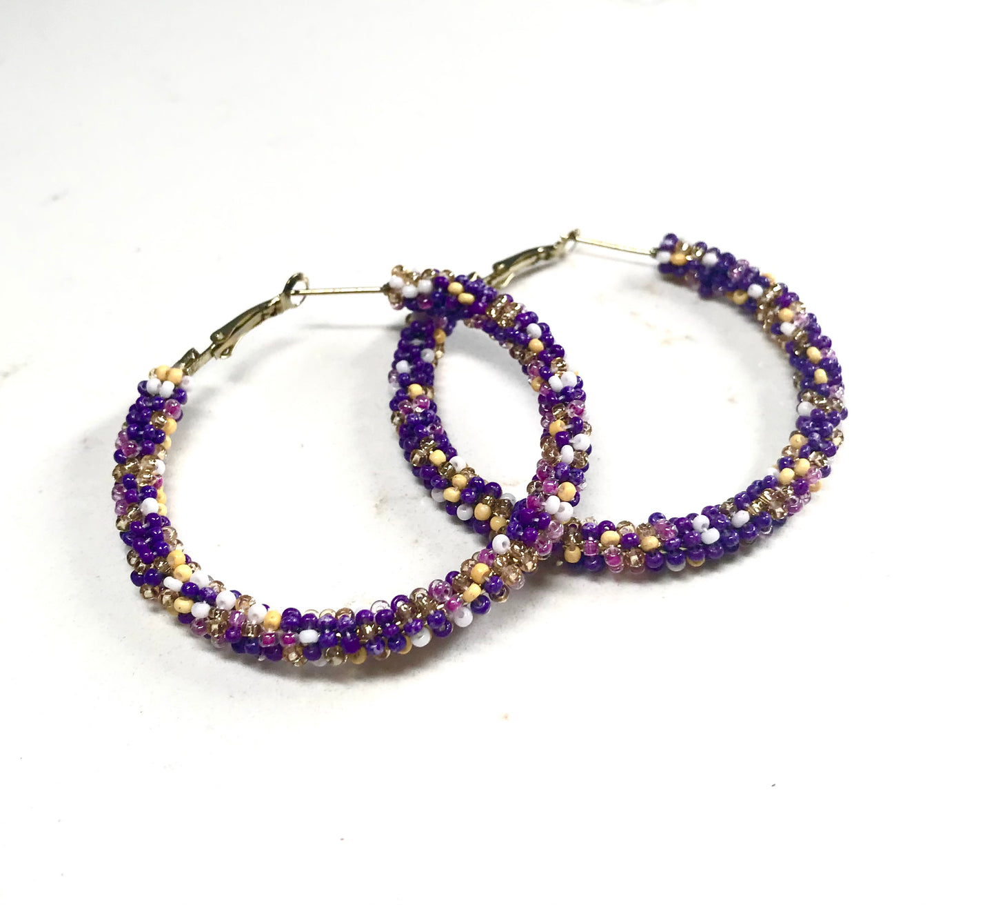 Paradise Beaded Hoop Earrings in Purple/Yellow