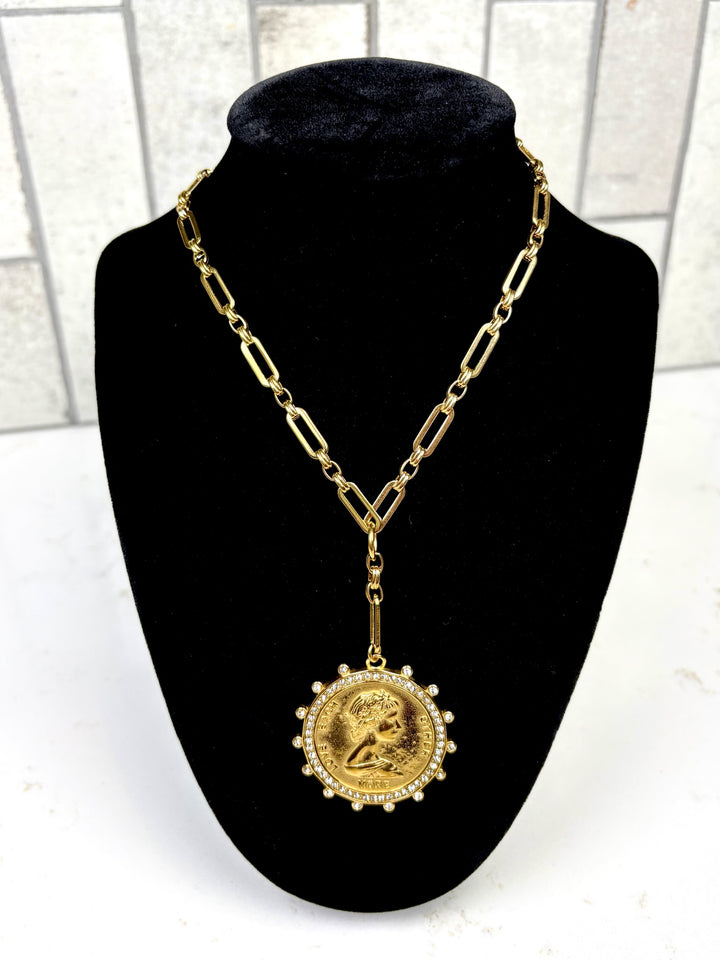 Chan Sutt Pearl Lariat Coin Necklace