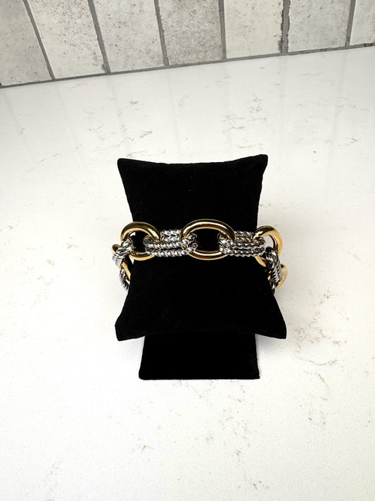 Chan Sutt Pearls two-tone chunky chain bracelet on black display – gold and silver link statement bracelet for women