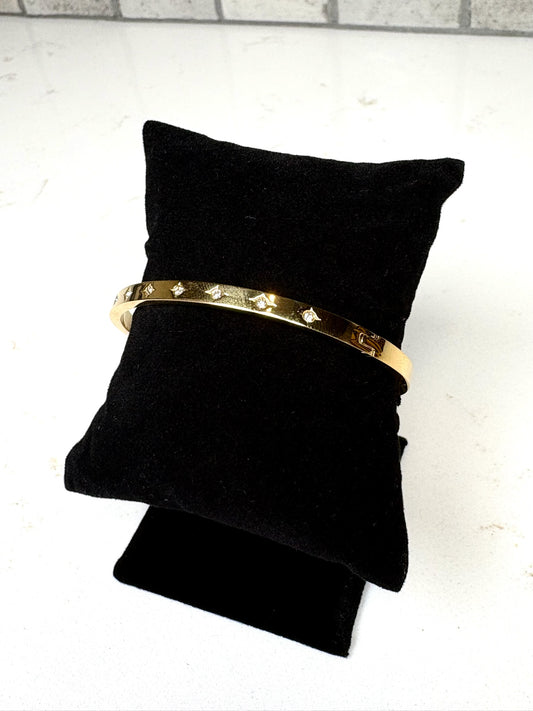 Chan Sutt Pearls thin gold crystal bangle bracelet close-up – minimalist water-resistant jewelry for women