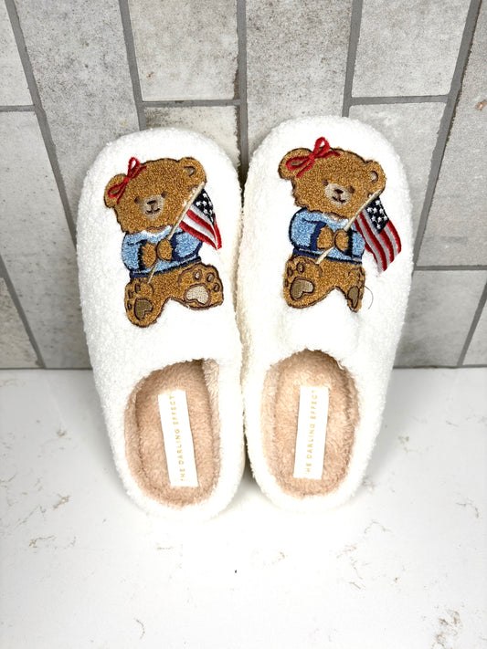 Fuzzy Slippers–Star Spangled Bear