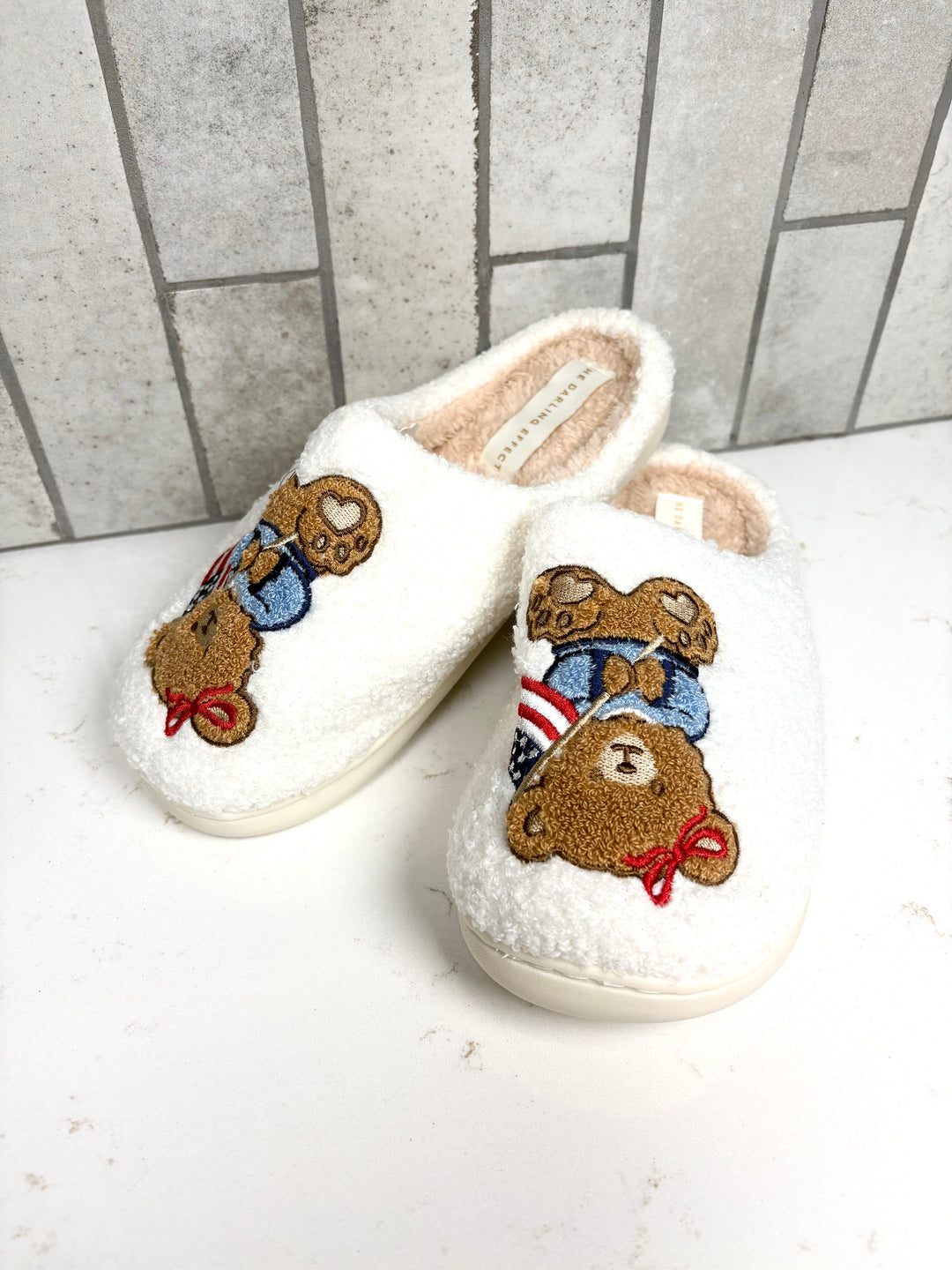 Fuzzy Slippers–Star Spangled Bear