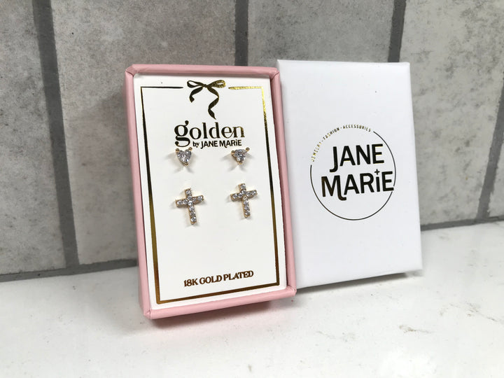 Kids 18K Gold Plated Set - Golden Sweetheart Stud Earrings