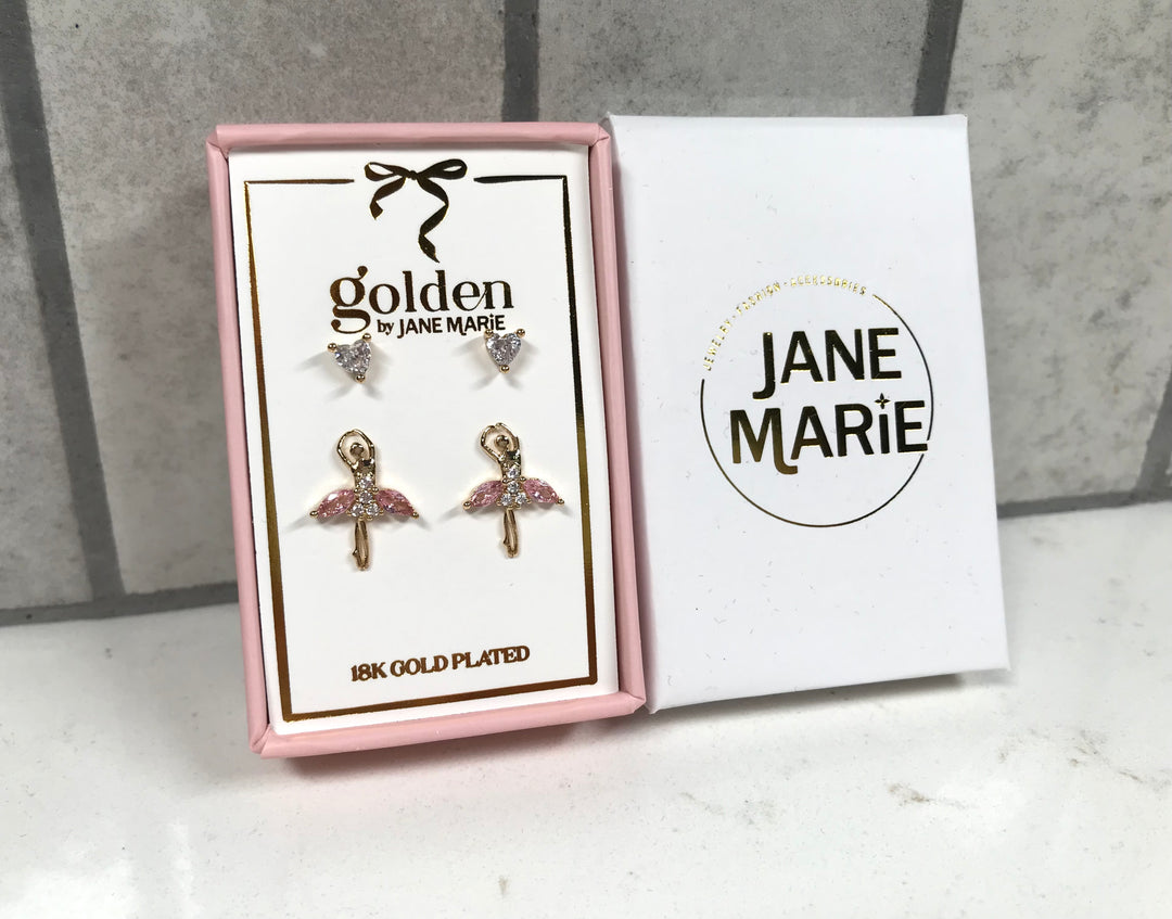 Kids 18K Gold Plated Set - Golden Sweetheart Stud Earrings