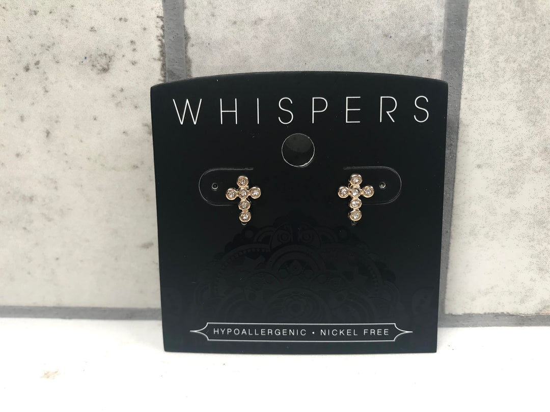 Whispers Bedazzled Cross Stud Earrings