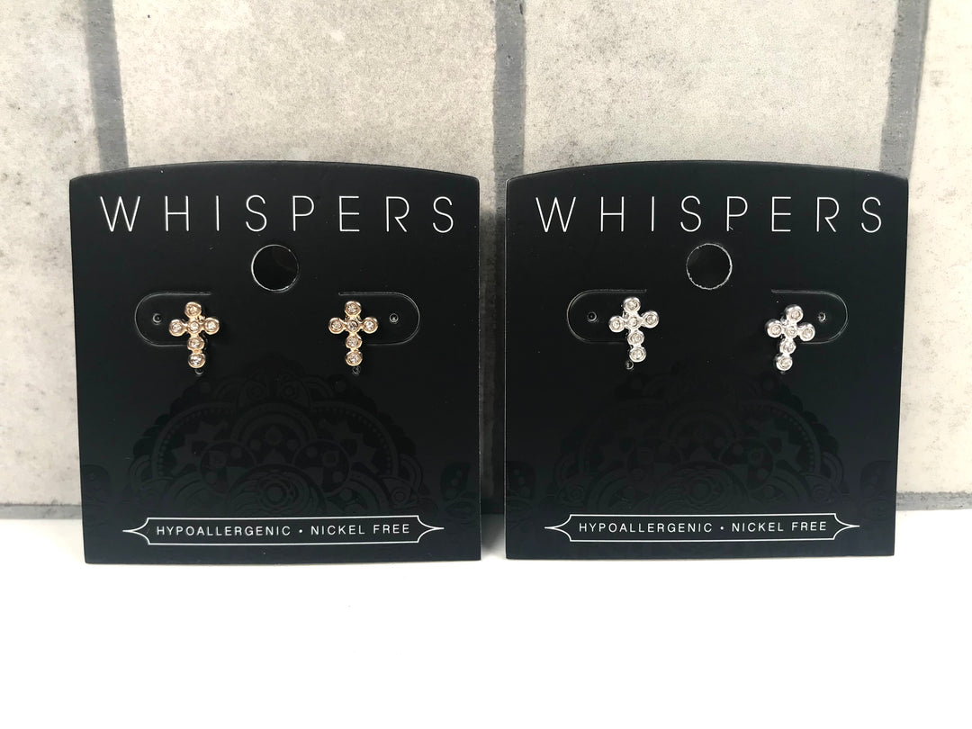Whispers Bedazzled Cross Stud Earrings