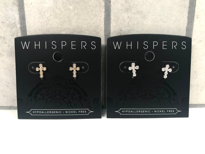 Whispers Bedazzled Cross Stud Earrings