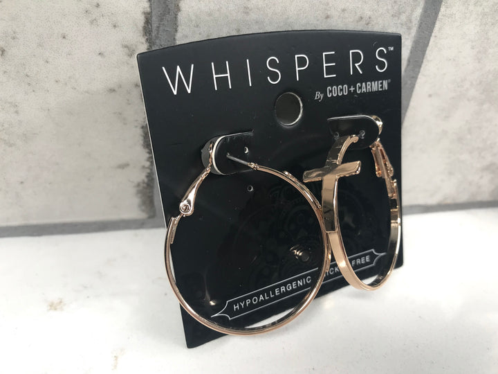 Whispers Hoop Cross Earrings
