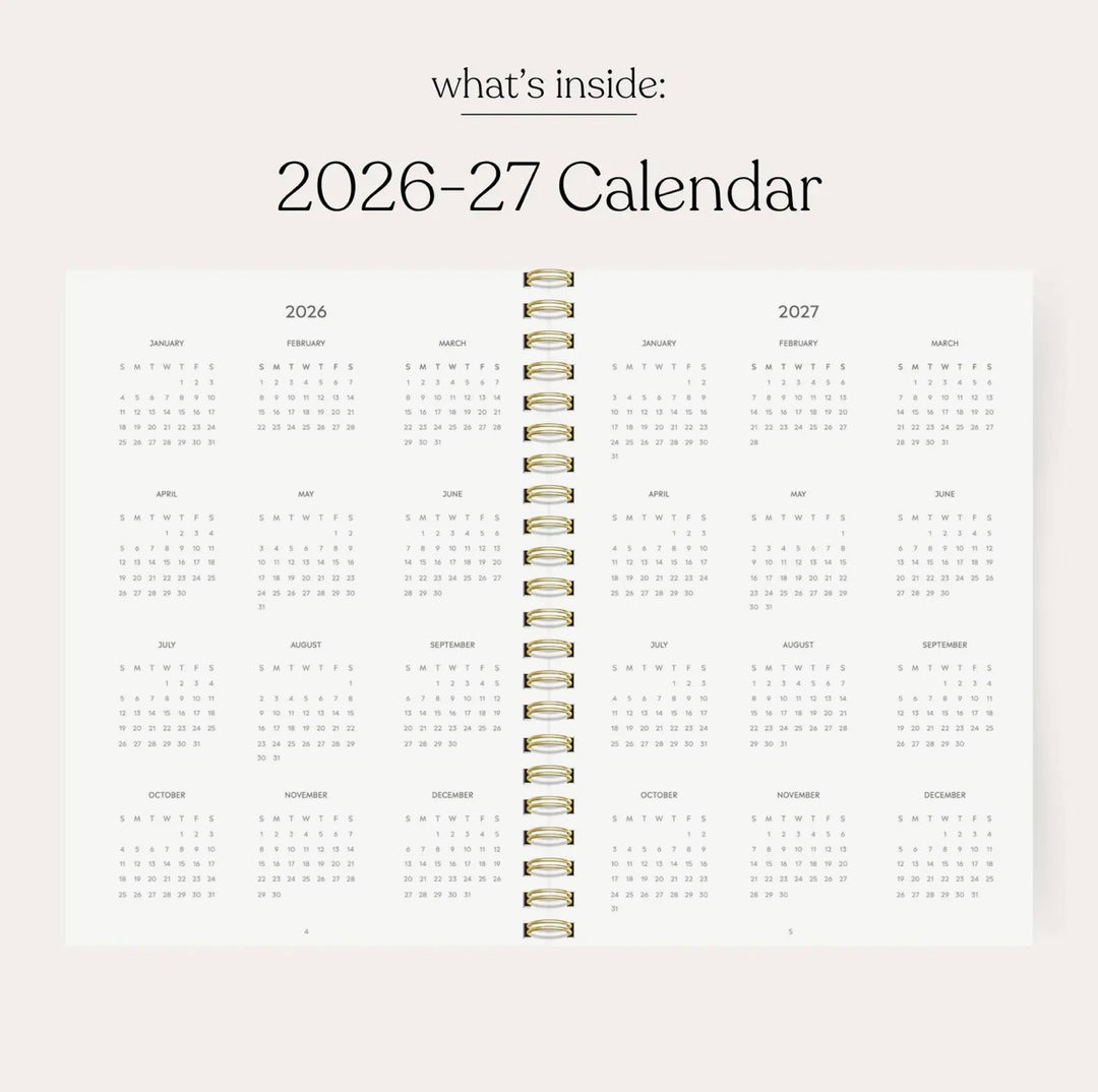 2026–2027 academic planner calendar overview pages with yearly calendars for 2026 and 2027 in Elyse Breanne Designs spiral planner.
