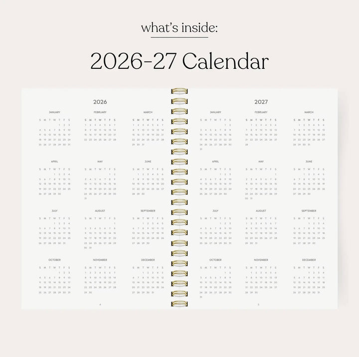 2026–2027 academic planner calendar overview pages with yearly calendars for 2026 and 2027 in Elyse Breanne Designs spiral planner.
