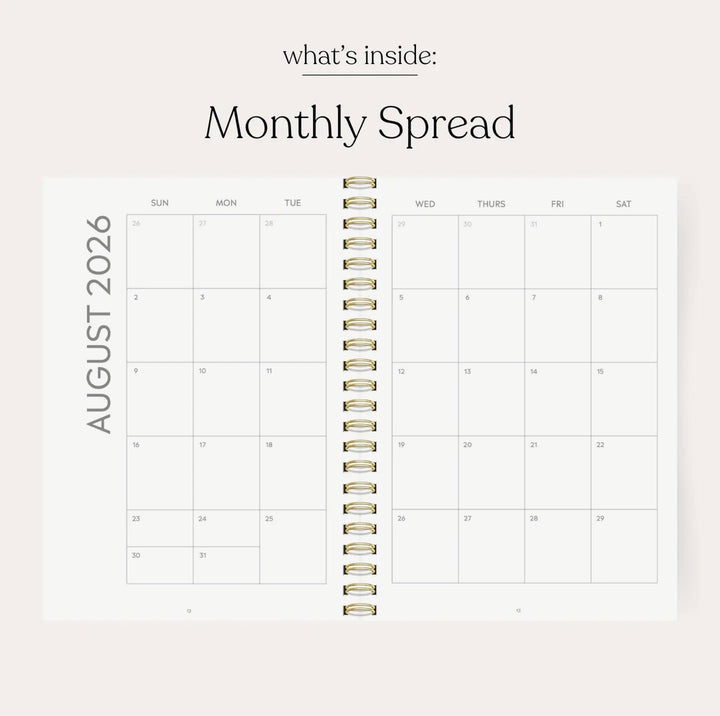 August 2026 monthly calendar layout inside the Elyse Breanne Designs academic planner with spacious daily planning boxes.