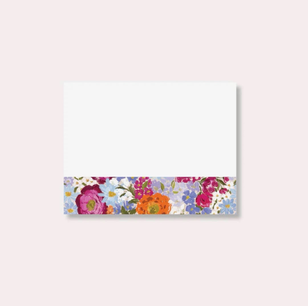 Elyse Breanne Designs Primavera floral sticky notes featuring colorful wildflower artwork along the bottom border with a blank writing area.