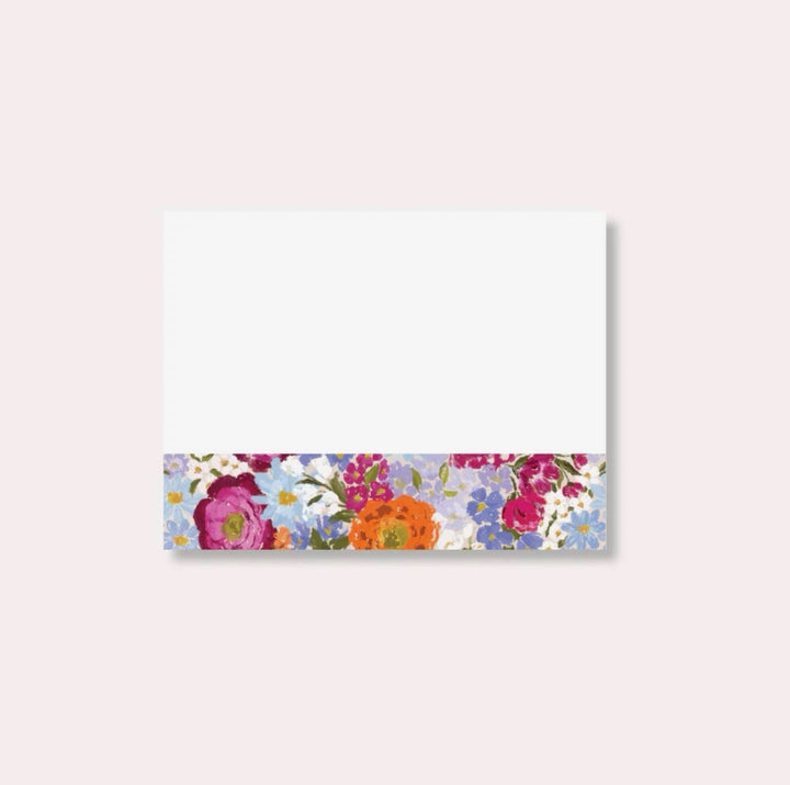 Elyse Breanne Designs Primavera floral sticky notes featuring colorful wildflower artwork along the bottom border with a blank writing area.