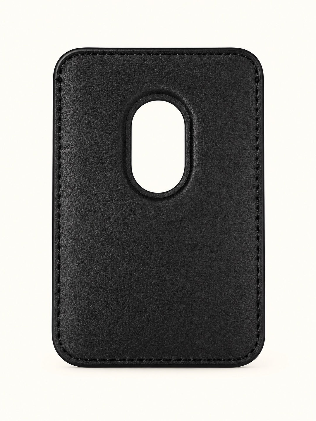 Back of black Mad Man Bracca Mag Wallet showing an oval card access opening, stitched border, and compact RFID blocking magnetic wallet design.