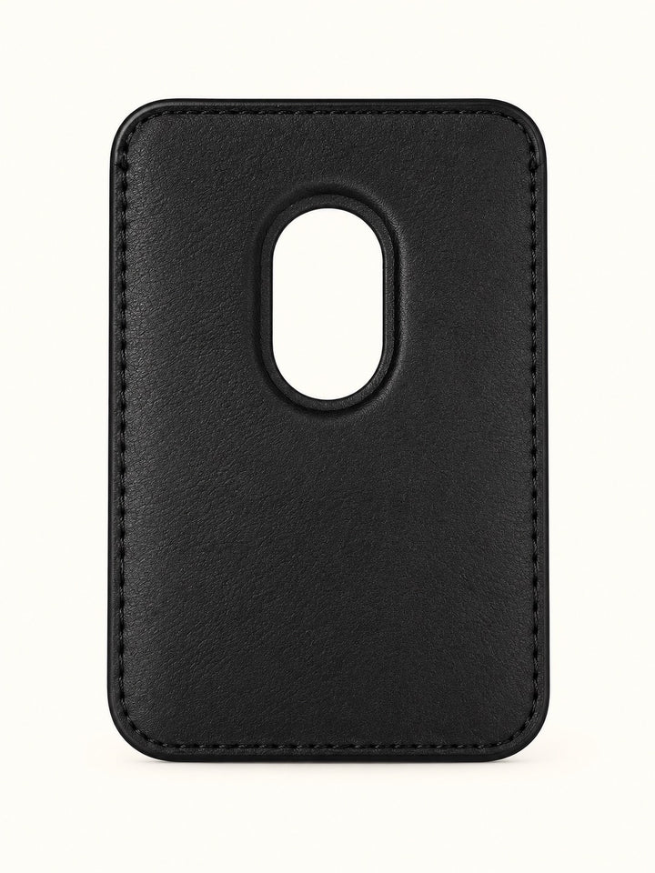 Back of black Mad Man Bracca Mag Wallet showing an oval card access opening, stitched border, and compact RFID blocking magnetic wallet design.