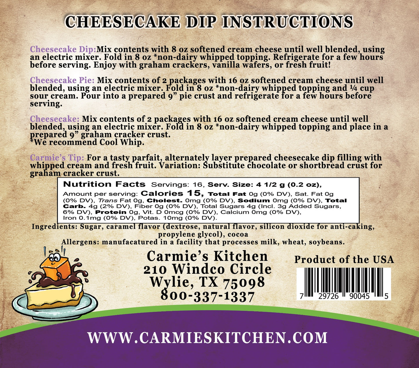 Carmie's Kitchen Cheesecake Dip Mix