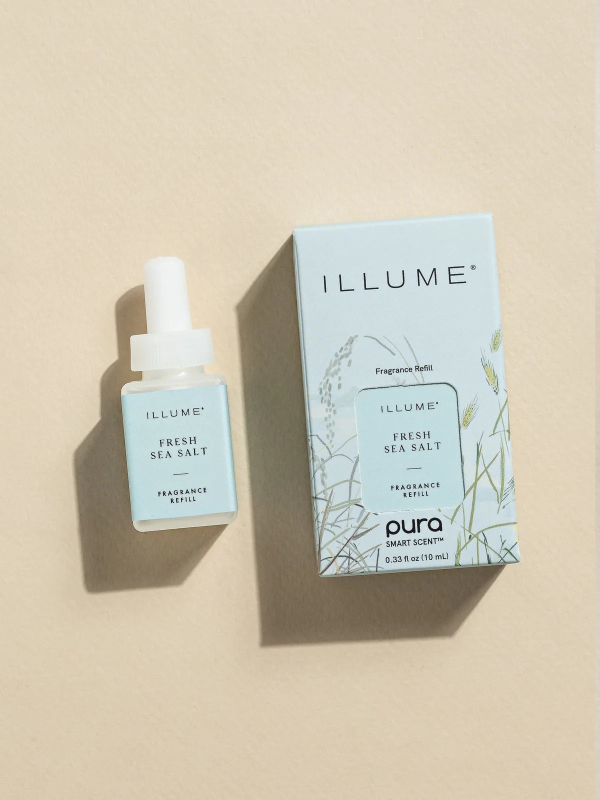 ILLUME Fresh Sea Salt home fragrance refill with bottle and packaging for Pura diffuser