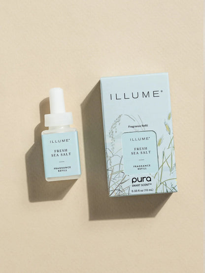 ILLUME Fresh Sea Salt home fragrance refill with bottle and packaging for Pura diffuser