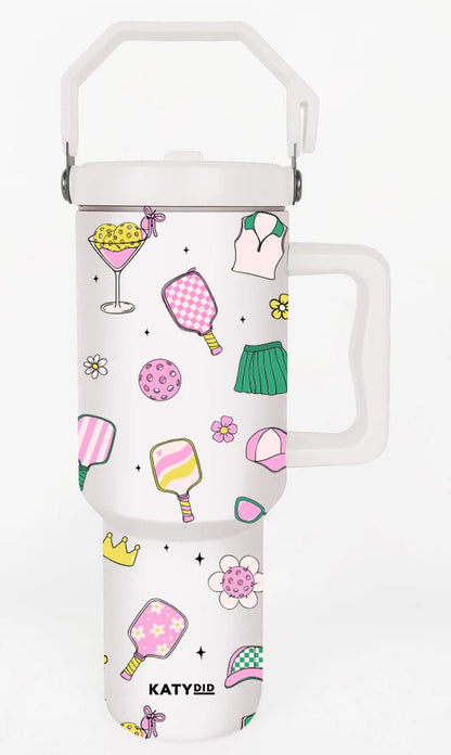 Pickleball Items Girly Tumbler with Lid Handle