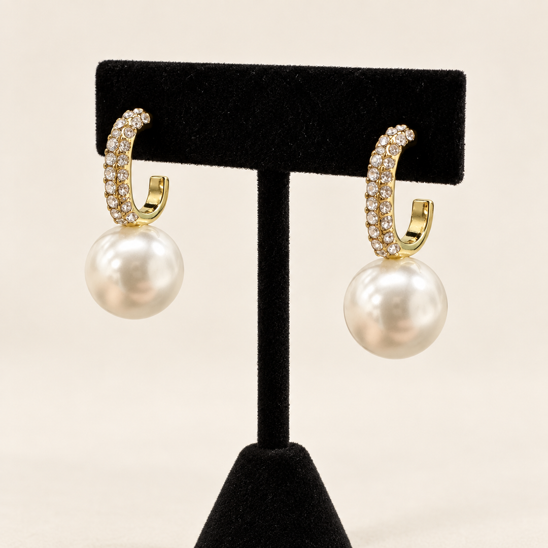 Pavé &amp; Pearl Dangle Hoops