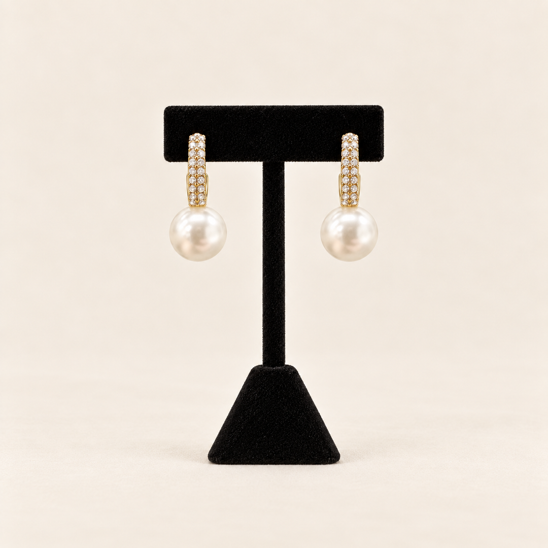 Pavé &amp; Pearl Dangle Hoops