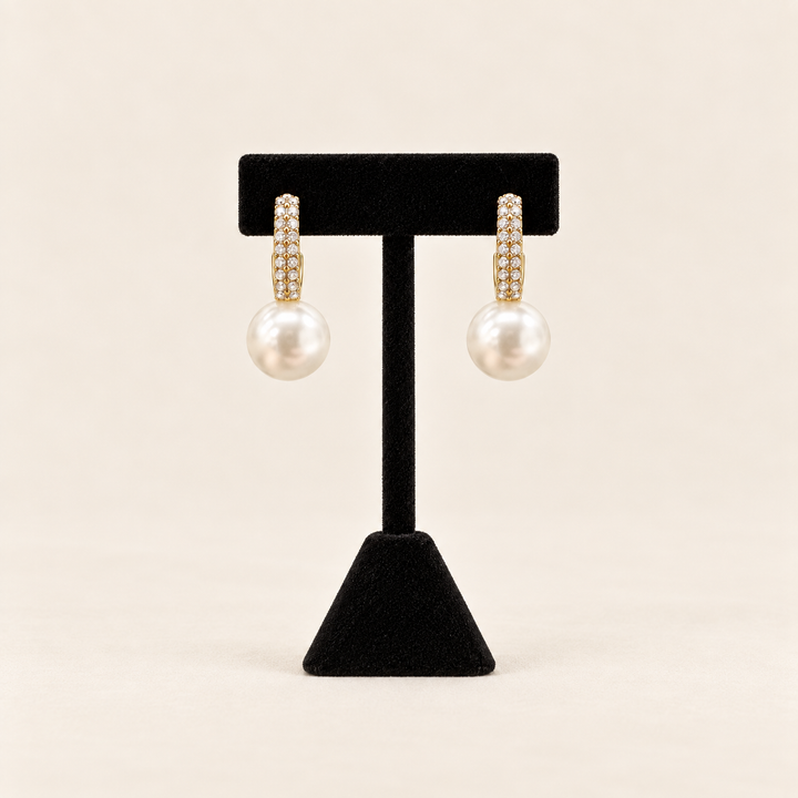 Pavé &amp; Pearl Dangle Hoops