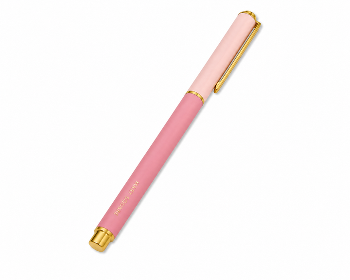 Blush Snap Cap Colorblock Pen by Mary Square featuring gold trim on a white background.