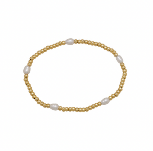 Alex Carol Water Resisted Gold Ball with Rice Pearl Bracelet