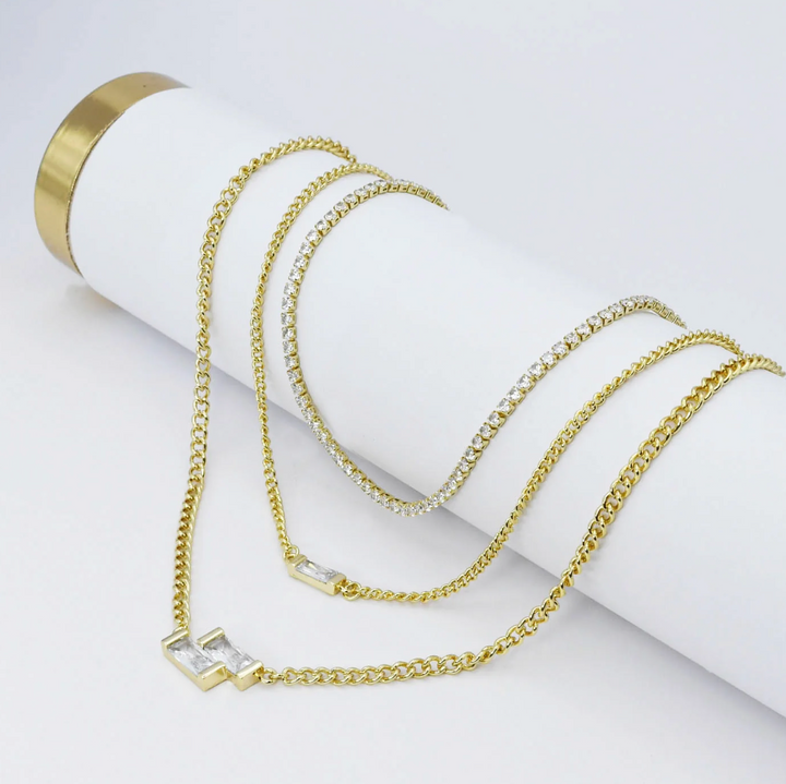 Crystal Trinity Layer Necklace