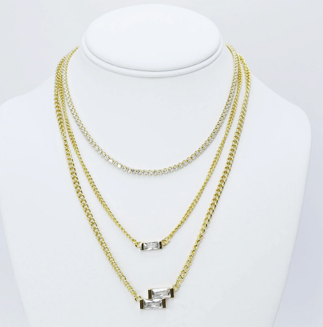 Crystal Trinity Layer Necklace