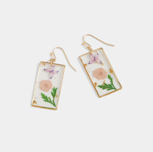 Butterfly Rectangle Pressed Flower Earrings
