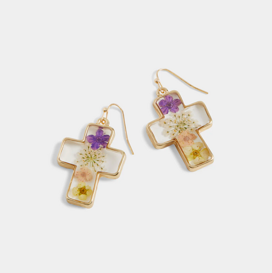 Multi Cross Pressed Flower Earrings